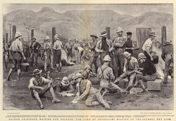 Britische Gefangene warten auf Freilassung, das Lager an der Noigedacht Station an der Delagoa Bay Linie